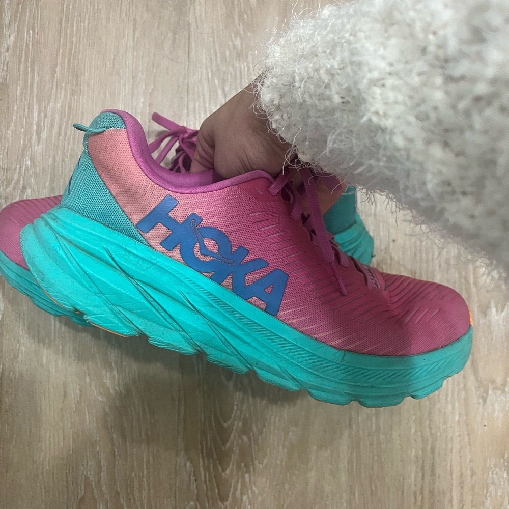 Hoka Pink and Teal Running Shoes
